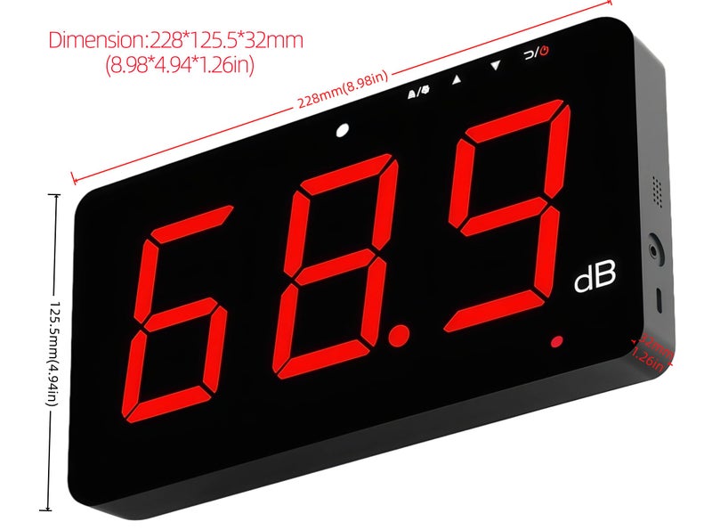 TestHelper مقياس مستوى الصوت TestHelper SW-525B 30-130db، شاشة LCD بحجم 9.6 بوصة، نوع معلق على الحائط لقياس الضوضاء بالديسيبل مع إنذار (مقياس مستوى الصوت مع مسجل بيانات) - Image 5